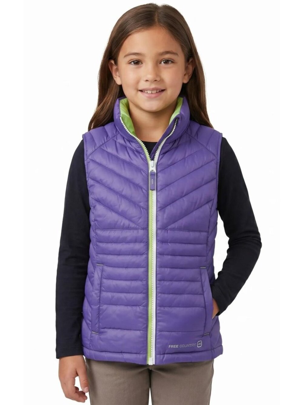 Free Country Purple Sleeveless Puffer Down Quilted Snow Ski Vest Girl's S (7/8)